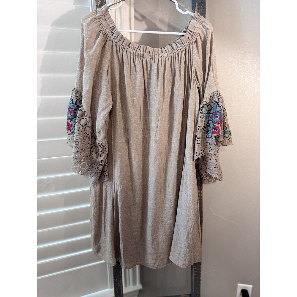 Luxology Embroidered Short Dress Womens Sz 12 Lace Lined Artsy Boho